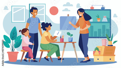 Family engaging in creative activities together Vector