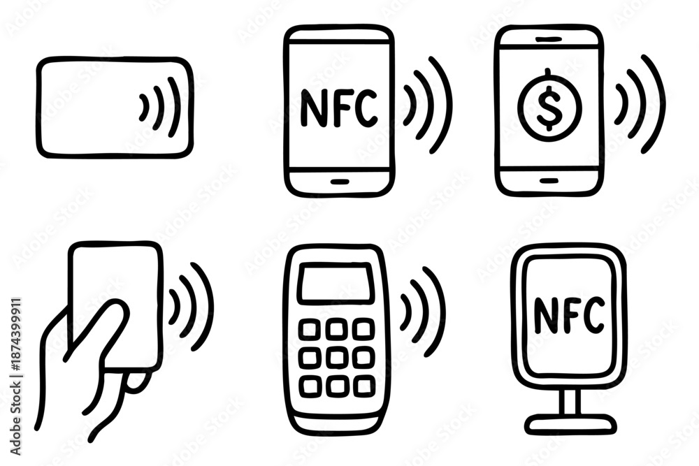 custom made wallpaper toronto digitalNfc contactless payment and wireless technology icons set in outline doodle style