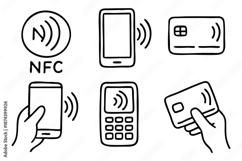 custom made wallpaper toronto digitalNfc contactless payment and wireless technology icons set in outline doodle style