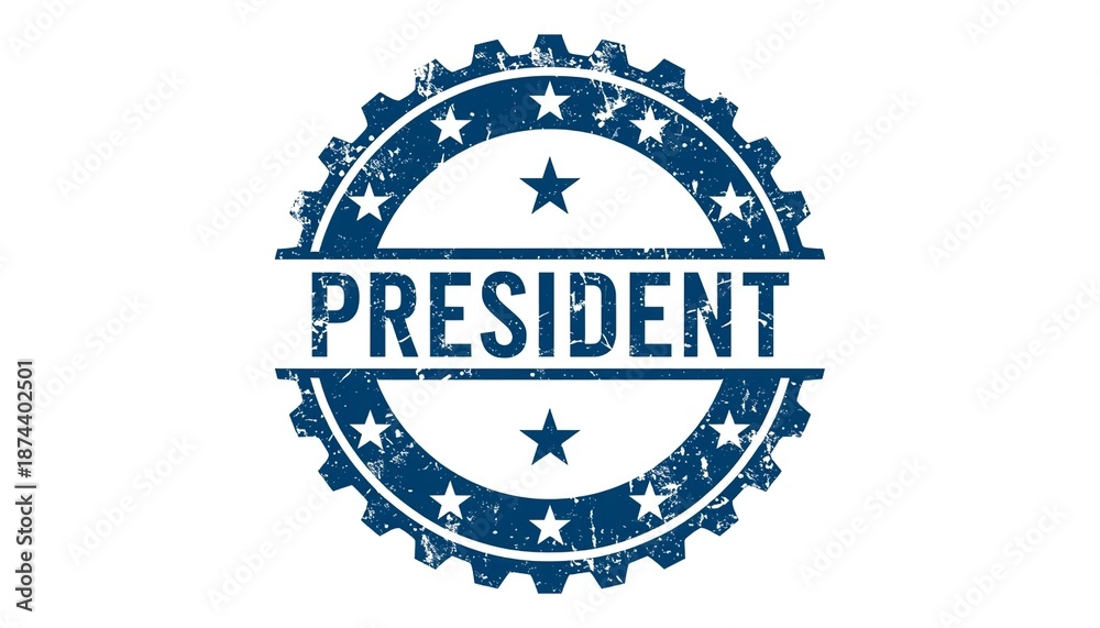 Fototapeta premium A blue presidential seal with stars and a gear on a white background