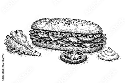 Halftone style sandwich design with lettuce and tomato