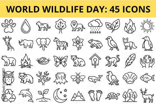 Wildlife icons collection for World Wildlife Day celebration  