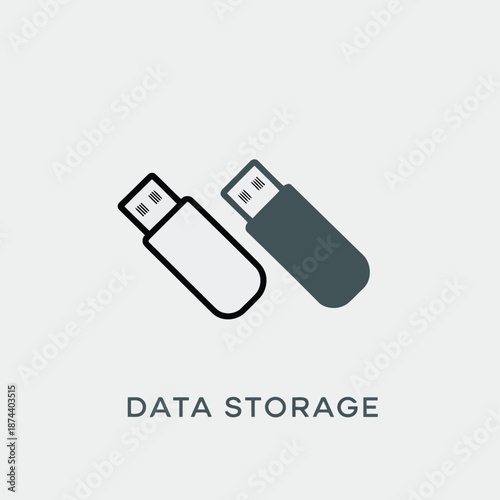 Vector of Data Storage devices, USB flash drives icons and symbols for digital information saving and transfer, represented on white background