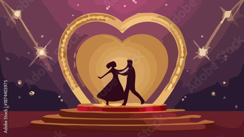 Romantic couple dancing in elegant heart shaped setting