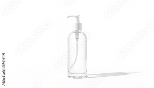Clear glass cosmetic pump bottle isolated on white background