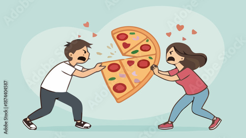 Couple passionately sharing a delicious pizza together romantically