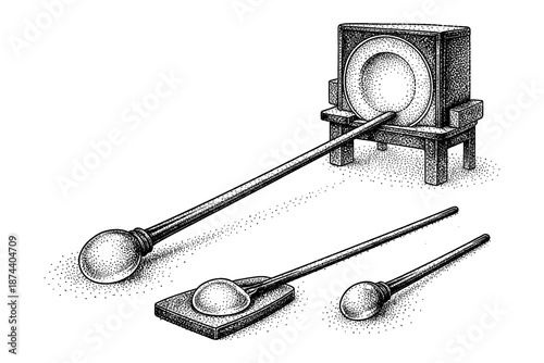 Retro television and remote controls in stippling style black and white art