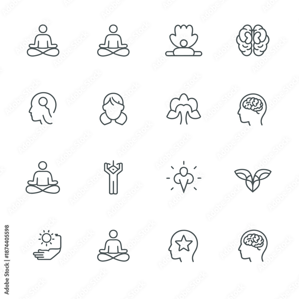 Naklejka premium Mental Wellness Meditation and Mindfulness Human Icons
