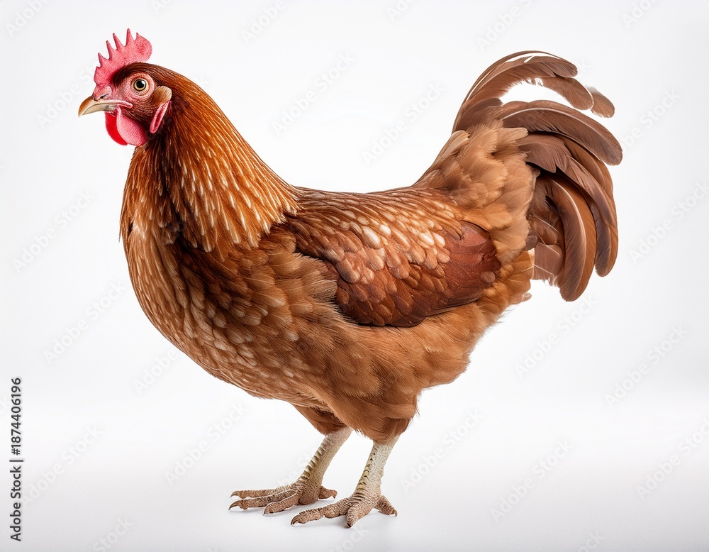 Fototapeta premium full body of brown chicken hen standing isolated white background