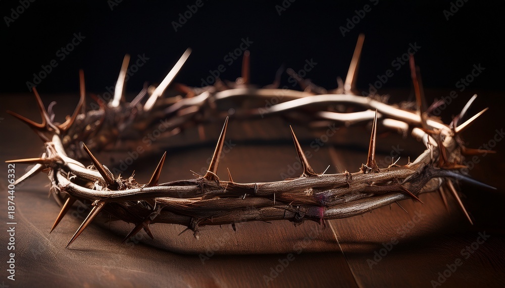 Fototapeta premium a symbolic crown of thorns resting on a dark surface representing christian sacrifice and devotion