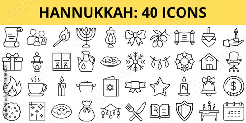 Hanukkah icons collection featuring traditional symbols and items  
