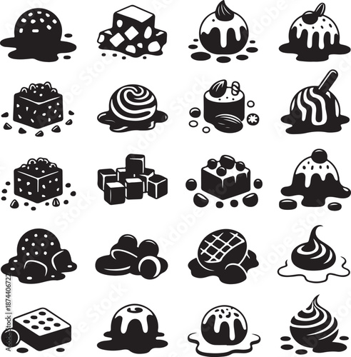 black and white chocolate dessert icons