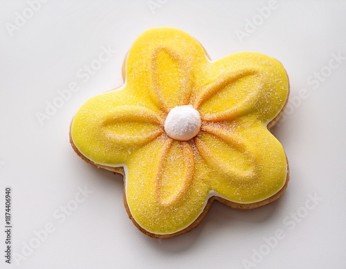 sugared yellow flower cookie sweet dessert treat with white background for display
