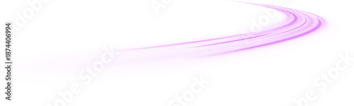 Futuristic purple neon laser lines curve across urban highways. Light trail waves, energy pink swirls, and motion lines create dynamic speed and traffic visuals. Vector illustration PNG.
