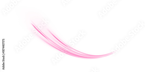 Futuristic pink neon speed lines move along highway traffic routes. Laser light trails, wave motion, and glowing energy swirl dominate the scene. Vector illustration PNG.