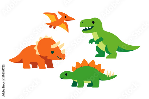 Cute cartoon dinosaurs collection with t-rex, triceratops, and pterodactyl