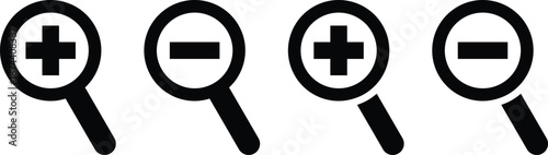 Zoom In and Out Icons with Magnifying Glass in Minimal Vector Style