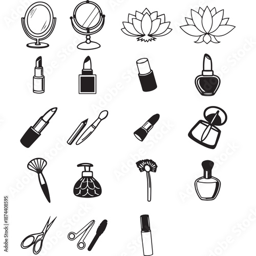 Professional Beauty Cosmetics and Makeup Artist Tool Icon Collection