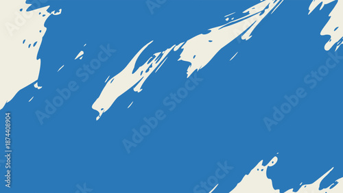 Dynamic diagonal blue brush stroke banner background. Hand drawn vector grainy brush stroke texture. Distress damaged edge vintage template with squiggle or expressive abstract bold smears. 