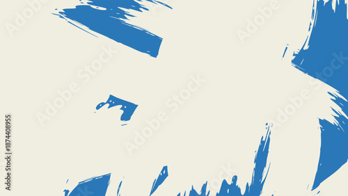 Dynamic diagonal blue brush stroke banner background. Hand drawn vector grainy brush stroke texture. Distress damaged edge vintage template with squiggle or expressive abstract bold smears. 