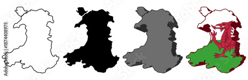 Fotografie set collections wales flag in map icon