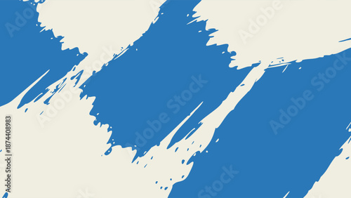 Dynamic diagonal blue brush stroke banner background. Hand drawn vector grainy brush stroke texture. Distress damaged edge vintage template with squiggle or expressive abstract bold smears. 
