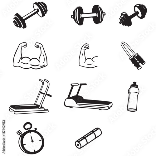 Comprehensive Gym Equipment and Fitness Lifestyle Vector Illustration Set