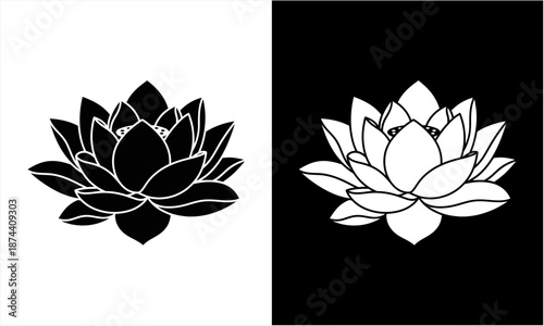 Elegant Lotus Flower Silhouette Design in Black and White.