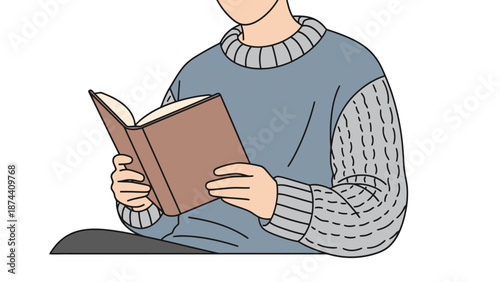 Person Wearing Sweater Sitting Indoors Reading Open Book Learning Relaxation Leisure Hobby Quiet Time Solitude Contemplation Understanding Education