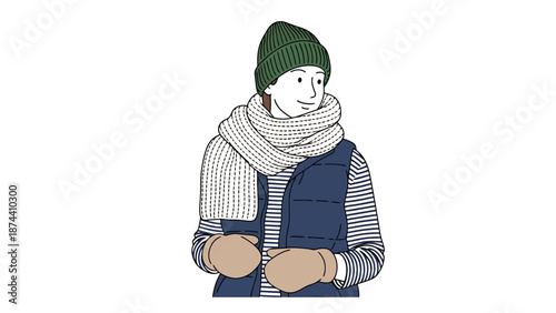 Person Wearing Warm Winter Clothing Including A Knit Hat Scarf And Mittens Ready For Cold Weather Activities Outdoors
