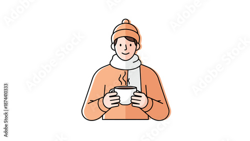 Person Wearing Winter Hat And Scarf Holding Steaming Mug Of Hot Drink Enjoying Cozy Warmth During Cold Season Weather Indoors