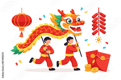 Celebrating lunar new year with dragon dance and festive joy