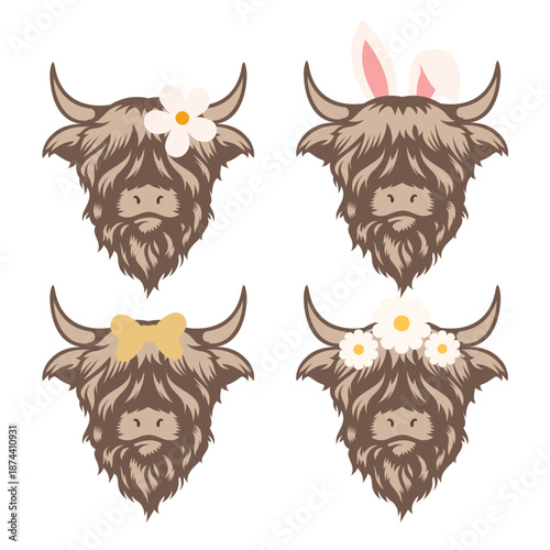 Highland Cow Bundle SVG, Laser Cut Files Glowforge, Silhouette Cricut Wooden Papercut Ornament, Daisy Ribbon Bunny Rabbit Ears Spring