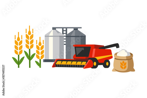 Modern agricultural icon set featuring combine harvester and farm elements