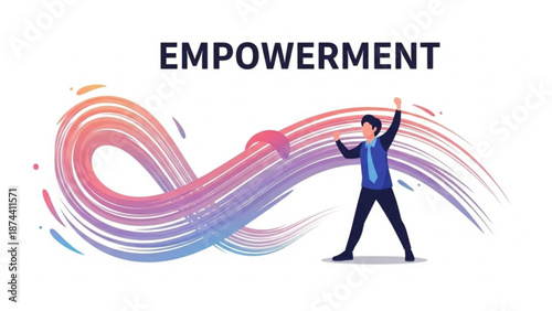 A colorful illustration of a man feeling empowerment with a vibrant swirling design