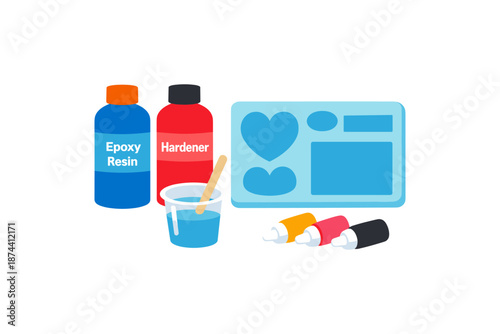 Diy epoxy crafting kit with resin, hardener, mixing cup, and silicone molds