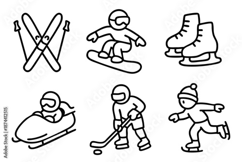 Wallpaper Mural Winter sports icon set with skiing snowboarding skating and equipment in simple outline doodle style i Torontodigital.ca