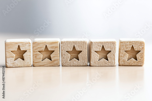 Wooden Rating Blocks with Star Symbols on Neutral Background