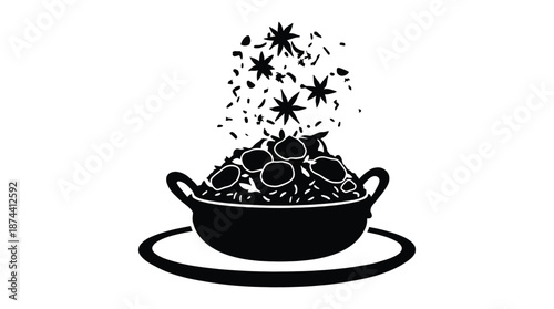 Fresh vegetable harvest silhouette featuring basket with tomatoes peppers and mushrooms