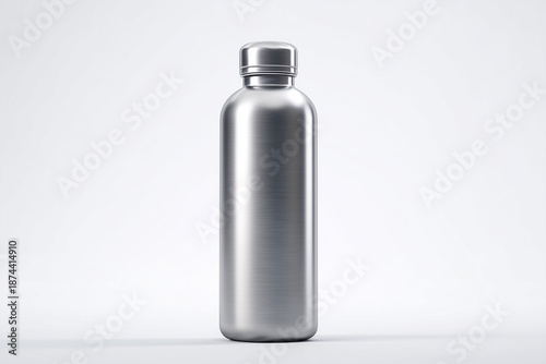 Minimal Stainless Steel Reusable Water Bottle Isolated on White