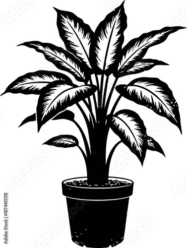 Houseplant in a pot with detailed leaves silhouette, indoor gardening and home decor concept