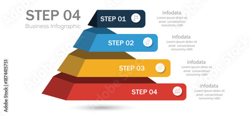 Infographic template 4 steps modern 3D color style for business strategy, presentation. Infographics for business concept. vector illustration.