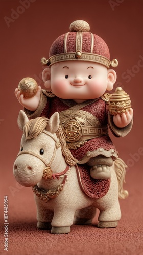porcelain figurine of cute warrior ride a horse