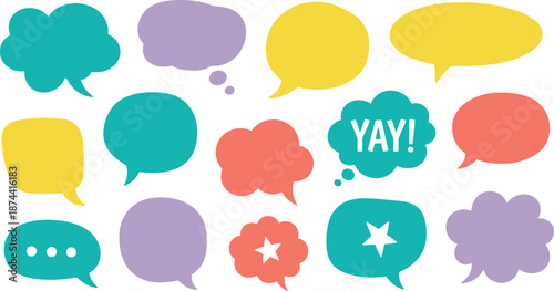Colorful speech bubbles with exclamations