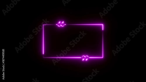 Neon square lines on black background, neon square lines loop rotating glow ring.