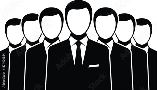 business team silhouette group wearing formal suits, corporate leadership group silhouette illustration, professional business people silhouette team concept