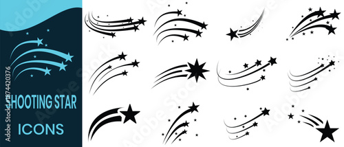 Shooting star icon set. Silhouettes of  Falling star, comet, galaxy icon on white background. shooting star vector illustration.
