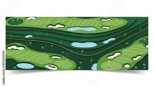 Abstract Golf Course Layout with Greens and Water Hazards.