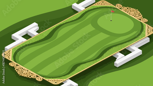 Miniature Golf Course Putting Green with Flag.