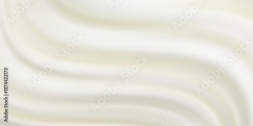 Texture of white yogurt, milk or cream surface. Abstract background with soft silk fabric, liquid yoghurt, dairy product or cosmetic creme, vector realistic illustration. 3D Illustration